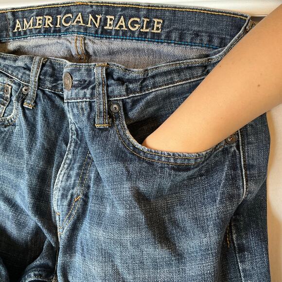 American Eagle Women Jeans size 30 / 34 Blue Straight Leg Mid Rise - Picture 7 of 11
